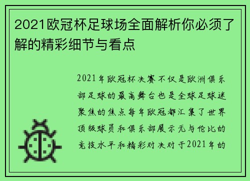 2021欧冠杯足球场全面解析你必须了解的精彩细节与看点